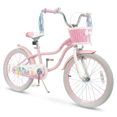 Costway 20” Girls Bike with Removable Basket, Streamers, Hand Brake & Coaster Brake, Saddle Pink