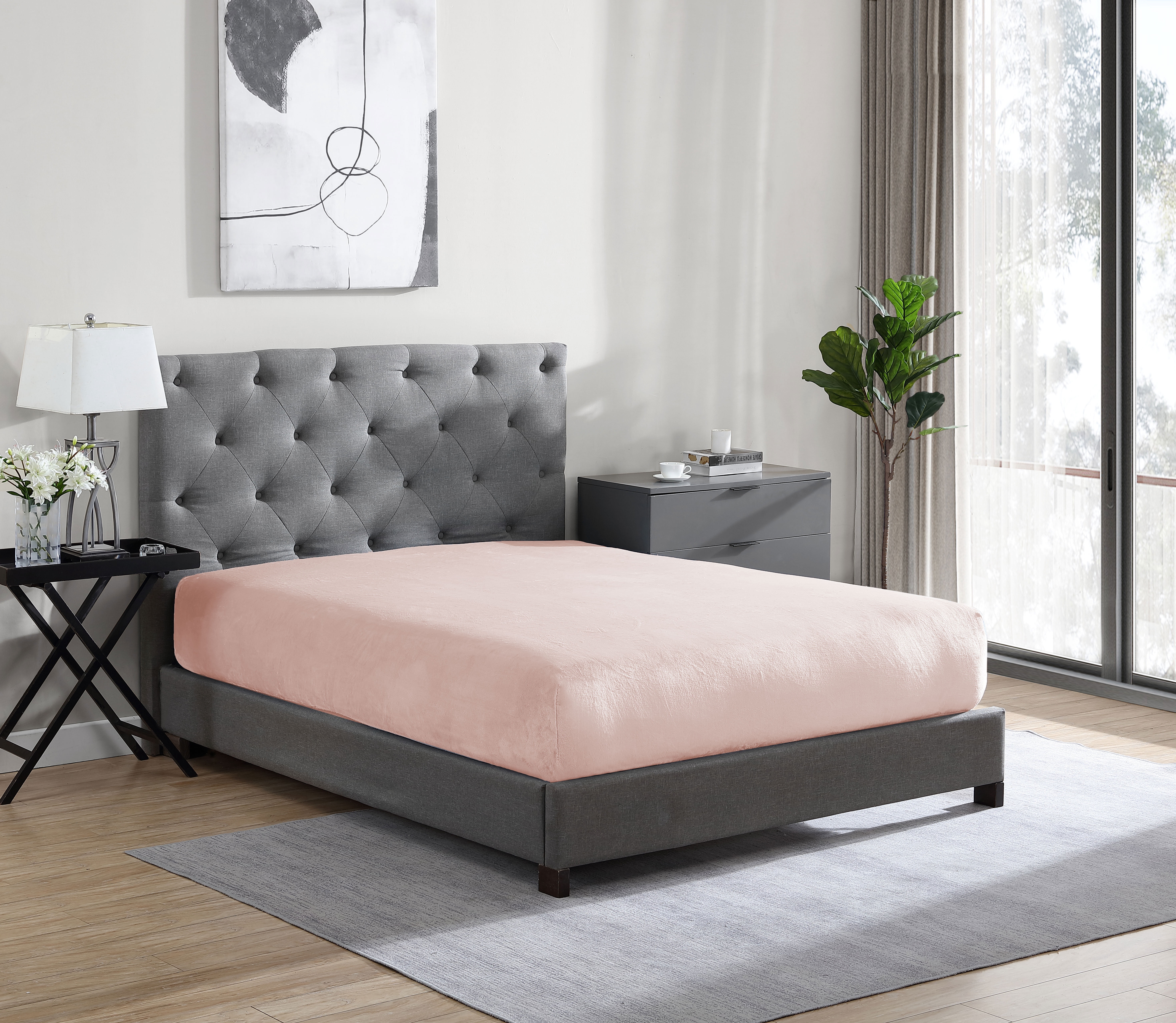 Swift Home Drap-housse de luxe 1 pièce en flanelle peluche, ultra-doux, poche profonde, chaleur toutes saisons, très grand lit (King), Rose Poudré