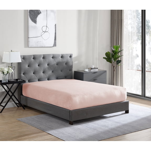 Swift Home Luxury 1 Piece Flannel Plush Fur Fitted Sheet, Ultra-Soft, Deep Pocket Fit, All Season Warmth, Double Size, Rose Blush
