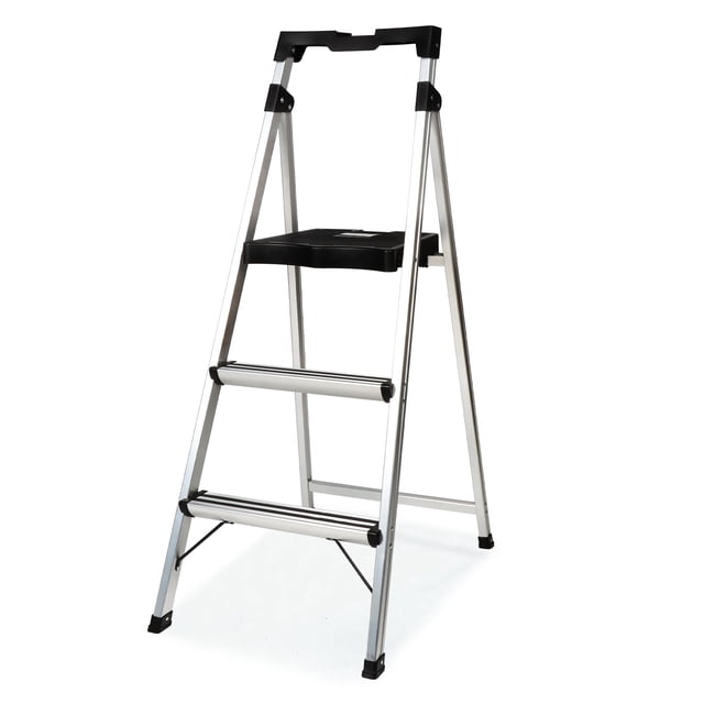 FOLDDEX 3 Step Ladder Folding Step Stool, 7.4 Lbs Aluminum Step Ladder Max Load 900lbs | Anti-Bump & Wide Non-Slip Pedal, Tool Tray, Safety Lock | Home, Office, Kitchen | Collapsible & Portable