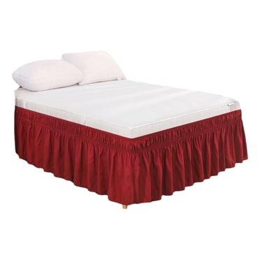 Solid Color Elastic Bed Skirt, Xinsrenus Elastic Embedded Bed Skirt, Soft Breathable Non-Slip Fitted Bed Base Cover for Twin Full Queen King Size, Red