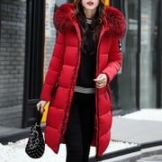 EGNMCR Womens Long Puffer Coat, Long Sleeve Padded Winter Down Coats, Hooded Parka Jacket Women Solid Casual Thicker Winter Slim Down Lammy Jacket Coat Overcoat Women Coat