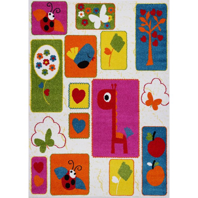 Ladole Rugs Cream and Multicolor Nature Theme European Kids Area Rug Carpet, 6x9 (6'2" x 9'2", 190cm x 280cm)