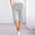 thumbnail image 2 of Summer Clearance 2025! Womens Plus Size Pants,Women Solid Color High Waisted Elastic Drawstring With Pocket Cotton And Linen Five Quarter Pants, 2 of 5