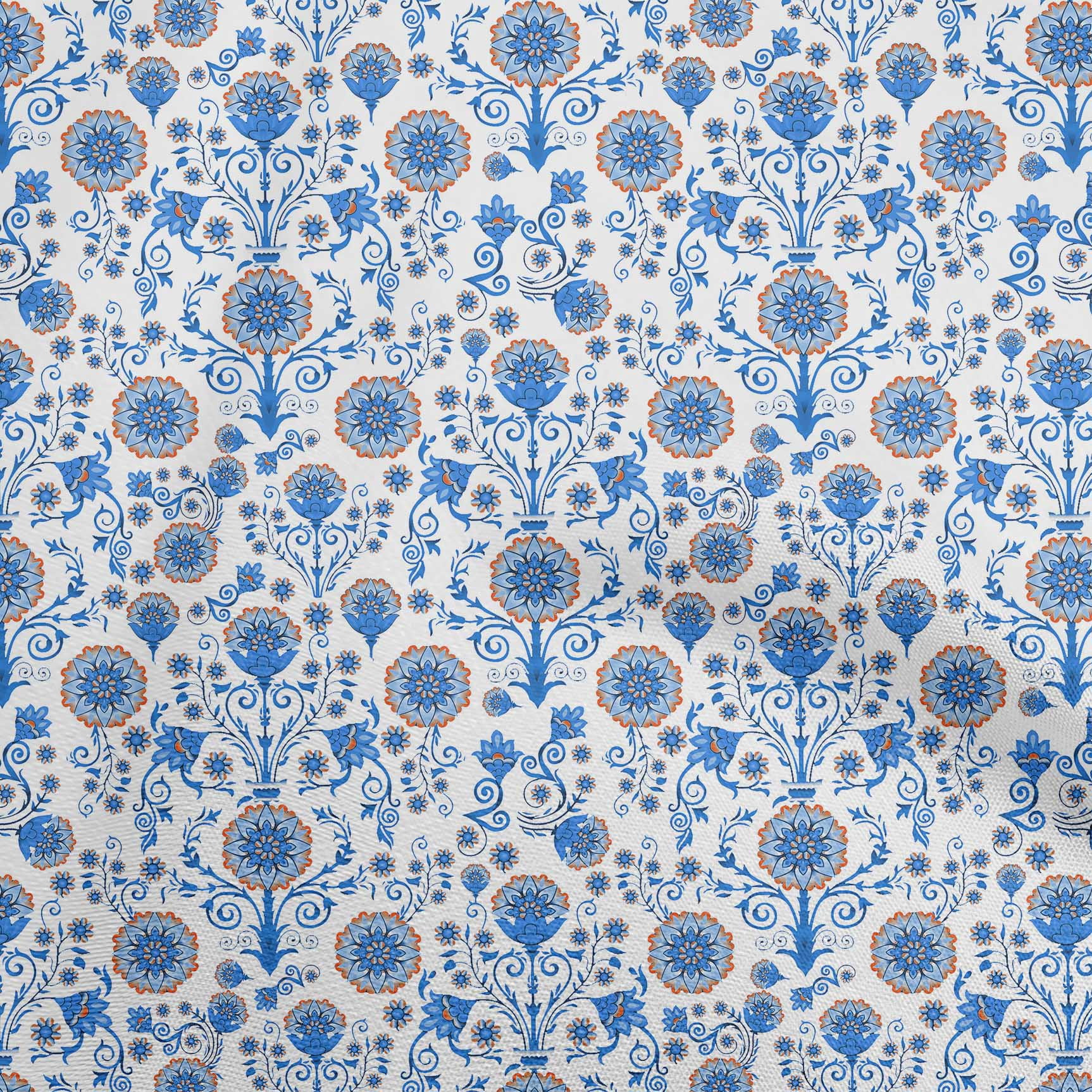 oneOone Cotton Poplin Medium Blue Fabric Florals Craft Projects Decor Fabric Printed By The Yard 42 Inch Wide