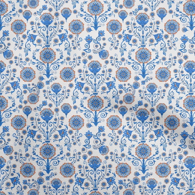 oneOone Cotton Flex Medium Blue Fabric Florals Craft Projects Decor Fabric Printed By The Yard 40 Inch Wide