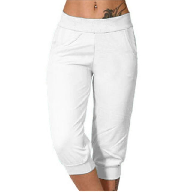 Timegard Womens Sweatpants Capri Pants Cinch Bottom Solid Color Cropped Joggers Workout Pants with Pockets