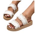 thumbnail image 1 of Sandales à Enfiler de Plage pour Femmes, Blanches, en Toile Déchirée, Plateforme, Pantoufles Plates, Chaussures d'Été, 1 of 6