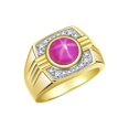 thumbnail image 3 of RYLOS Mens Rings 14K Yellow Gold Designer Round Gemstone &  Sparkling Diamond Ring Star Ruby July Birthstone Rings For Men, Men's Rings, Gold Rings Sizes 8 - 13, 3 of 7