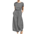 thumbnail image 4 of Yuyuzo Women Cotton Linen Jumpsuits Summer One-Piece Outfits Short Sleeve Wide Leg Long Pants Rompers, 4 of 7