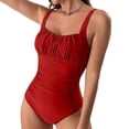thumbnail image 1 of UPPADA Womens One Piece Swimsuits Athletic Training Swimwear Plus Size Bathing Suits Ruched Color Block Print Swimsuits Criss-Cross Back Crew Neck Athletic Training Swimwear Clearance Red,L, 1 of 4