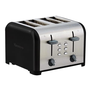Kenmore 4-Slice Stainless Steel Toaster, Dual Controls, Extra Wide Slots, 9 Browning Levels for Toasting & Bagels
