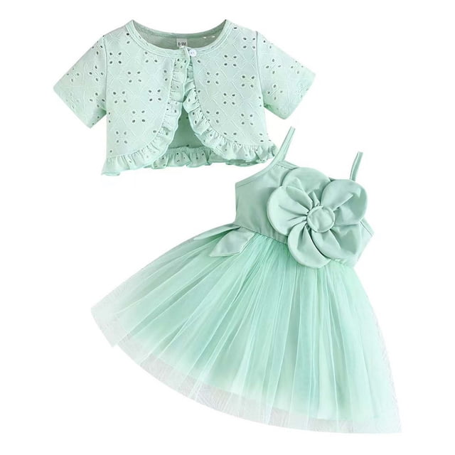 Robes pour Tout-Petites Fille Robes d'Été pour Filles Robe Camisole Sans Manches et Ensemble Cardigan à Manches Courtes 2 Pcs Tenues Fille Taille 3T