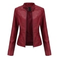 thumbnail image 2 of Kcodviy Veste Ajustée Unie Col Chaud Veste Décontractée Femme Femme Couleur Fermeture Éclair Cuir Femme Col Roulé Chandail à Capuchon Veste Manches Longues Décontractée Col Montant Couture Femme Veste à Capuche Femme Manteau, 2 of 6