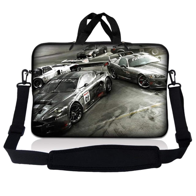 LSS 13.3 inch Laptop Sleeve Bag Compatible with Acer, Asus, Dell, HP, Sony, MacBook and more | Carrying Case Pouch w/ Handle & Adjustable Shoulder Strap, Racing Cars