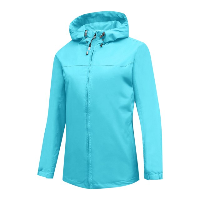 Veste à Capuche Imperméable Unie Bleu Ciel pour Femmes, Ensembles à Capuche pour Femmes, Spandex, Piste, Gym, Randonnée, Course, Sortie, Hiver Automne, à Fermeture Éclair, 2025, Vêtements L