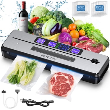 Machine de Mise sous Vide pour Aliments 90 kPa 130 W avec Coupeur Intégré, Affichage Numérique à DEL, 6 Modes de Scellage pour l'Entreposage des Aliments avec Trousse de 20 Sacs de Scellage