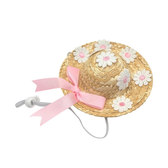 Porch Big White Summer Grass Hat Flower Small Hat for Pet Decoration