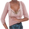 thumbnail image 1 of CEHVOM Women's Casual Solid Drawstring Tight Long Sleeve Pullover Tops, 1 of 4