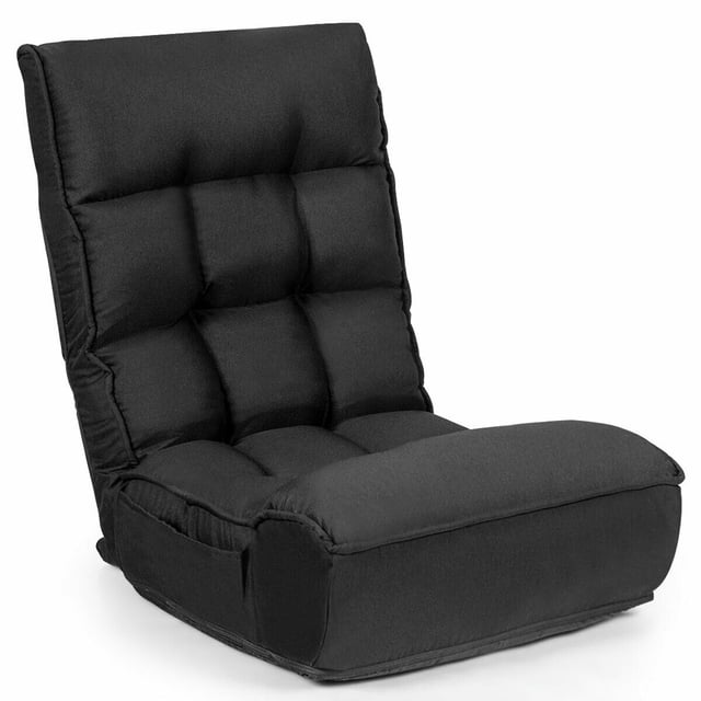 Gymax 4-Position Floor Chair Folding Lazy Sofa w/Adjustable Backrest & Headrest Black