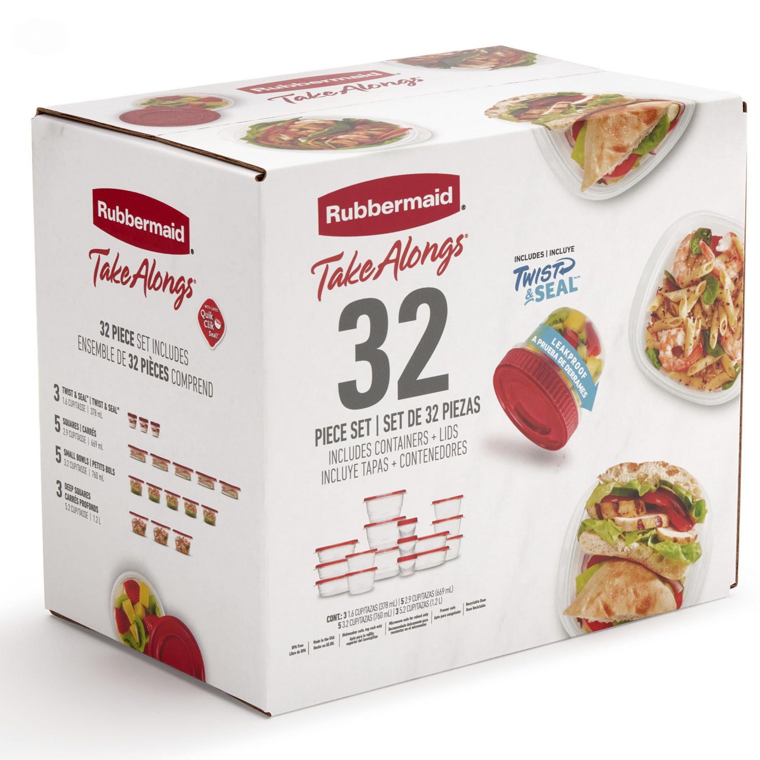 Boîtes de conservation des aliments Rubbermaid TakeAlongs, Rouge rubis, 32 pièces pour le déjeuner et la préparation des repas