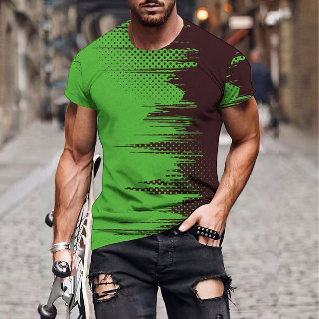 Qertyioot Hommes Imprimer Manches Courtes Col Rond T-shirt Casual Mode Manches Courtes Dégagement