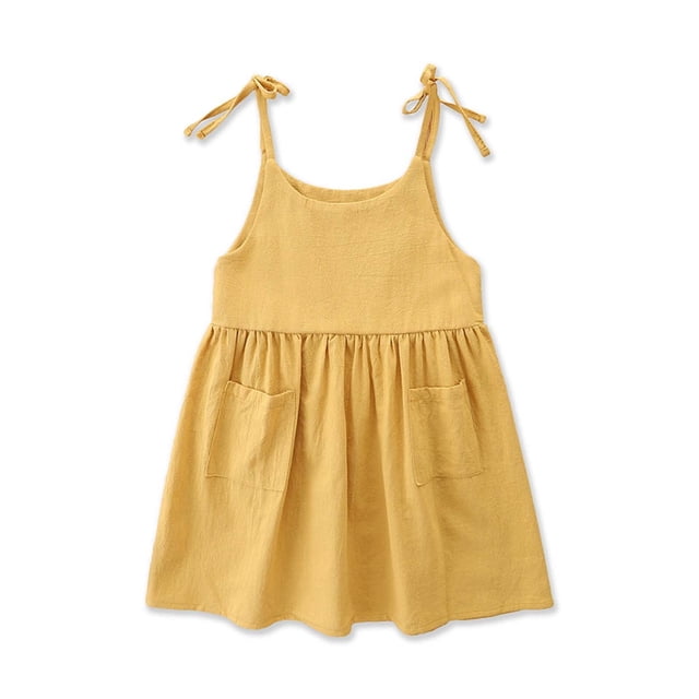 Robe d'Été à Bretelles pour Tout-Petites Filles Bébé, Mignonne, Couleur Unie, Robe Décontractée