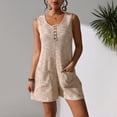 thumbnail image 2 of Lenpel Women's Plus Size Rompers Summer Casual Scoop Neck Quarter Button Textured Sleeveless Jumpsuits Loose Short Overalls with Pockets, 2 of 6