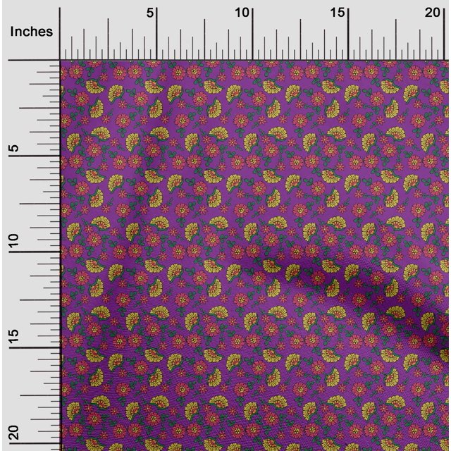 oneOone Silk Tabby Fabric Leaves & Floral Block Print Fabric BTY 42 Inch Wide