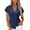 #276-Navy, variant on Craaazy Womens Business Trendy Casual Tops, Solid Color V Neck Short Sleeve Denim Shirt, Asymmetric Wrap Jean Blouse for Office, Daily Wear, Weekend