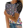 thumbnail image 2 of TopLLC Women's Plus Size Tops Short Sleeve Crewneck T Shirt Loose Fit Lace Stitching Shirts Solid Hollow Out Ruffle Tunic Tops, 2 of 5