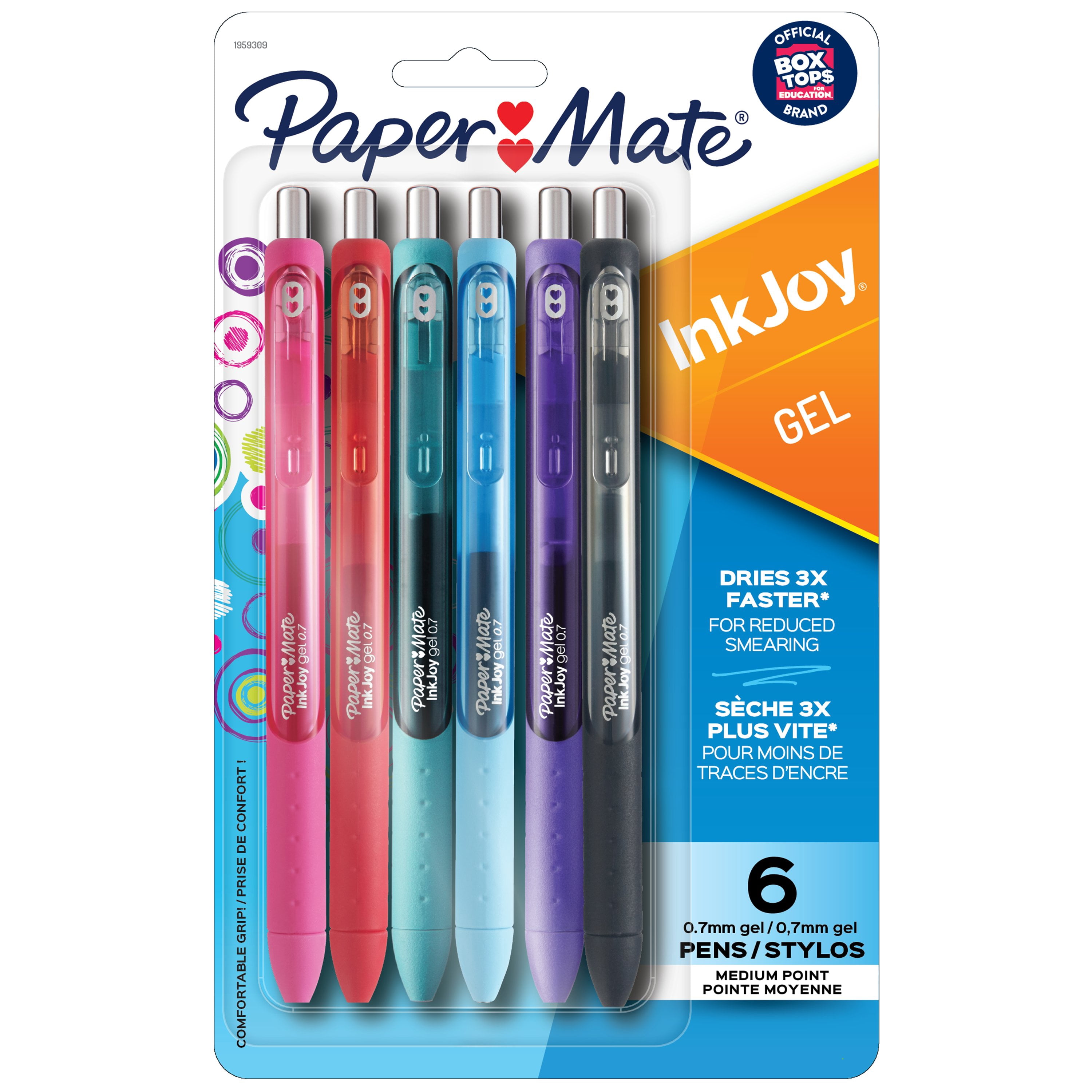 Paper Mate InkJoy Pens, Gel Pens, Medium Point (0.7 mm), Assorted Colours, 6 Count