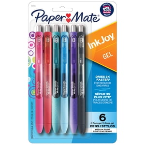 Paper Mate InkJoy Stylos, stylos gel, point moyen (0.7 mm), Couleurs assorties, 6 Nombre
