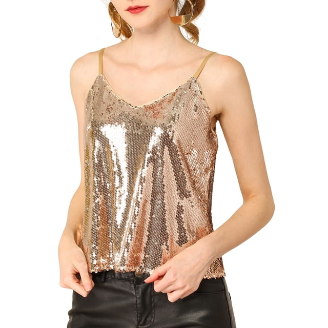 INSPIRE CHIC Camisole Courte à Paillettes pour Femme à Bretelles Spaghetti