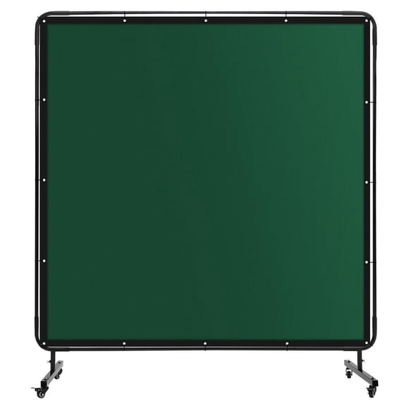 6x6ft Welding Screen with Mobile Frame - Red Flame Retardant Vinyl Curtain on Wheels, Flexible Welding Area Safety Barrier