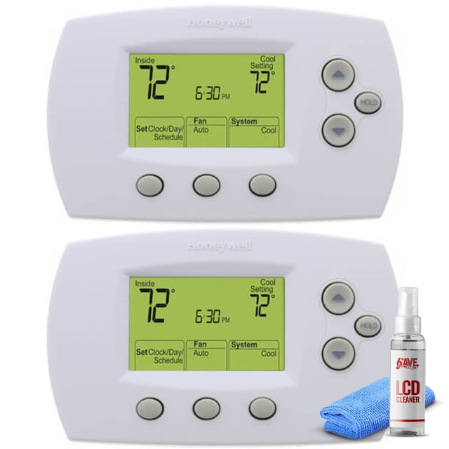 2-Pack Honeywell TH6220 FocusPro 6000 5-1-1 Programmable Heat Pump Thermostat + LCD Cleaner