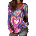 thumbnail image 1 of 2026 Hauts de la Saint-Valentin Femmes Décontracté Ample Haut à Col en V Mignon Cœur Saint-Valentin Coloré Imprimé Manches Longues Tenues Confort Romance T-Shirts Doux Vêtements Quotidiens Chemises, 1 of 3