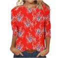thumbnail image 4 of EQWLJWE Hauts pour Femmes Été 2023 Mode Féminine Manches Trois-Quarts Col Rond Rétro Imprimé de Pâques Blouse Ample Hauts pour Femmes en Liquidation, 4 of 4