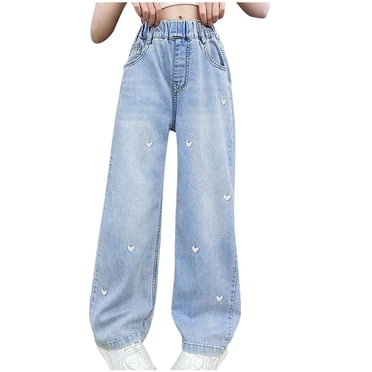 Ohufall Baggy Jeans Girls 5-13 Years High Waist Straight Wide Leg Jeans Casual Pants For Everyday Wear Comfortable Loose Fit Denim Trousers For Teens