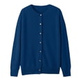 thumbnail image 4 of Baberdicy Haut en Tricot Uni pour Femme, Cardigan à Col Rond Ouvert à l'Avant, Cardigan Uni à Col Rond, Chandail en Tricot Décontracté, Haut de Tous les Jours Bleu Foncé TG, 4 of 5