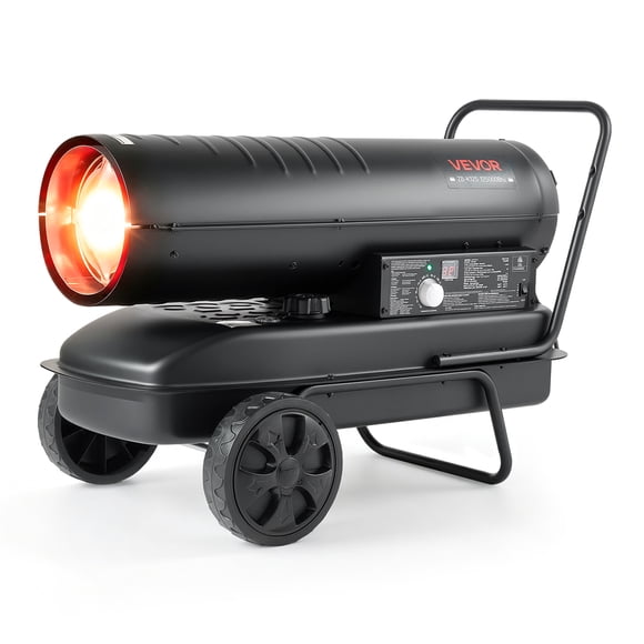 VEVOR Forced Air Kerosene Heater, 125000 BTU Diesel Torpedo Space Heater, for Garage, Warehouse, Flexible Move with Wheels & Thermostat Control, Carbon Steel, Black