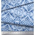 thumbnail image 2 of Soimoi Blue polyester Crepe Fabric Vector Design Damask Print Fabric by the Yard 52 Inch Wide, 2 of 3