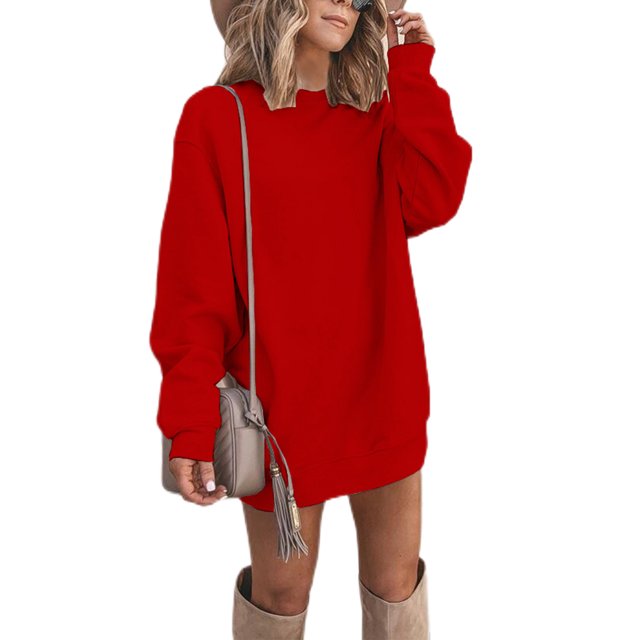 LUXUR Robe Chandail à Manches Longues pour Femmes, Unie, d'Hiver, à Enfiler, Rouge G