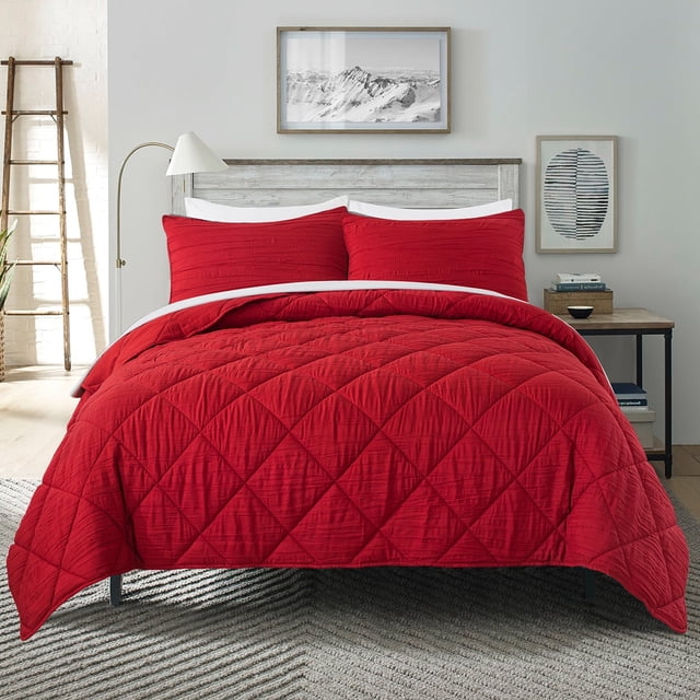 JML 3 Pieces Red King Comforter Set, Soft Microfiber Bedding Set With 1 Comforter and 2 Pillow Cases Suit for All Seasons