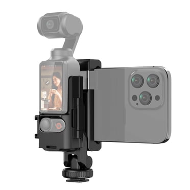 Graflsoa Universal Smartphone & DJI Osmo Pocket 3 Mount with Cold Shoe Adapters, Adjustable Phone Holder, Tripod-Compatible, Lightweight & Portable Design - Black