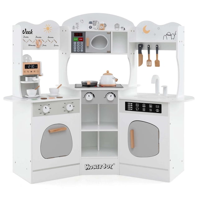Honeyjoy Ensemble de Cuisine d'Angle avec Machine à Café Four Micro-Ondes Machine à Laver Blanc