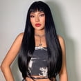 thumbnail image 4 of Heliisoer 60cm Bangs Black Medium Long Straight Hair High Temperature Silk Rose Net Wig, 4 of 9
