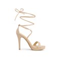 thumbnail image 3 of BLISSFUL STEP Sandales pour Femmes Talons Aiguilles Talons Plateforme Sandales à Lacets Beige 7, 3 of 8