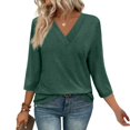 thumbnail image 2 of Plebaso Chemises à Manches 3/4 pour Femmes, Col en V, Tuniques Décontractées, Hauts Unis, Blouses Amples pour Dames, 2 of 6