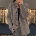 thumbnail image 1 of Cardigan Chandail d'Hiver pour Femmes, Couleur Unie, Col Tailleur, Veste Tricotée à Manches Longues, 1 of 1